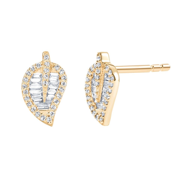 Leaf Baguette Diamond Stud