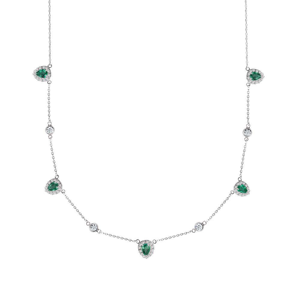 Diamond & Emerald Teardrop Necklace