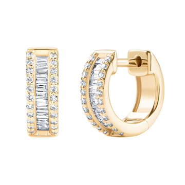 Diamond Baguette Row Huggie
