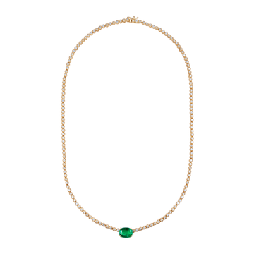 Diamond Tennis Necklace with Emerald Center