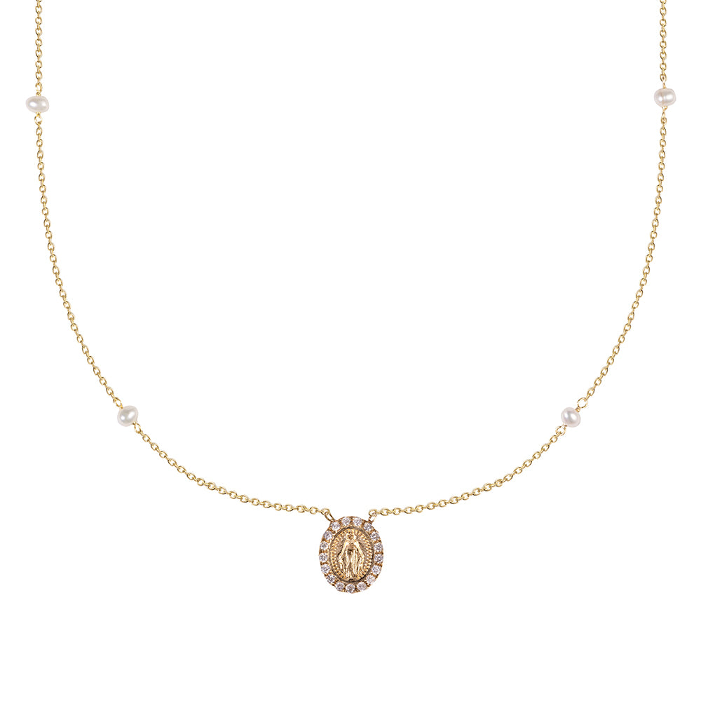 Tiny Pearl and Diamond Virgin Necklace