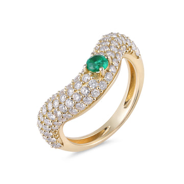 Wavy Diamond & Emerald Pinky Ring