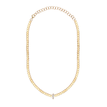Solid Gold Square Tennis Necklace with Marquise Center