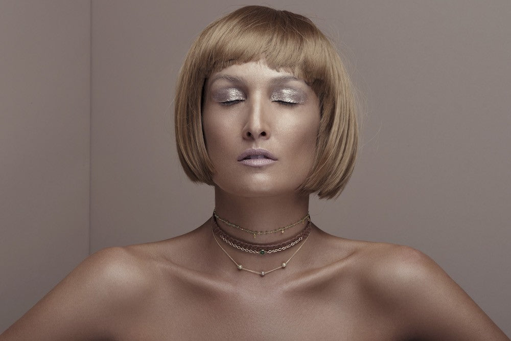 Brown Leather Choker with Emerald