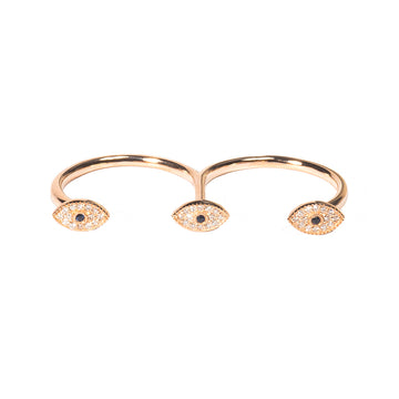 Two Finger Diamond and Sapphire Good Eye Double Ring
