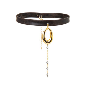 Black Leather Choker with Statement Gold Charm
