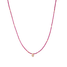 Ruby Bead Necklace with Diamond-Encrusted Heart Pendant