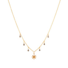 Gold Chain Necklace with Star Burst Charm and Diamond Droplets