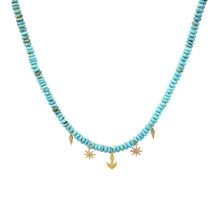 Turquoise Bead Necklace with Gold Charms