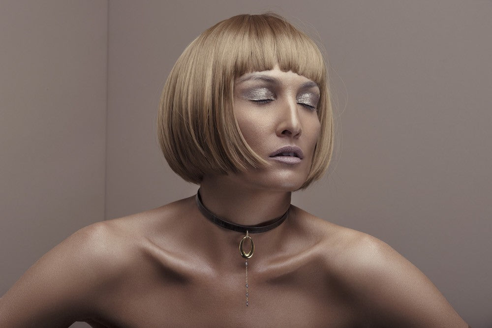 Black Leather Choker with Statement Gold Charm