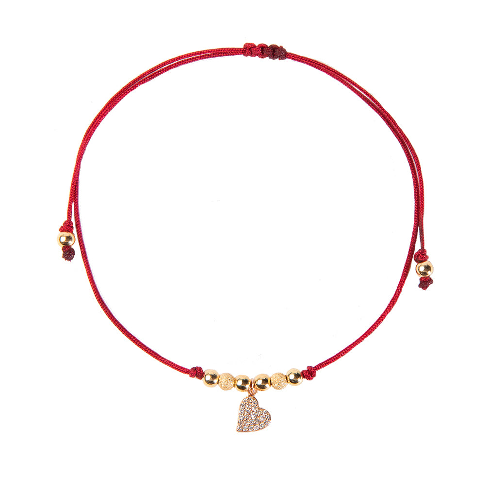 Red String Bracelet with Diamond Heart Charm