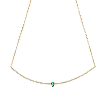 Emerald & Diamond Curved Bar Necklace