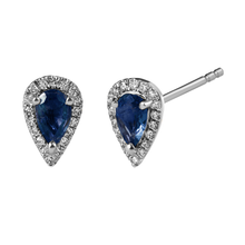 Blue Sapphire Teardrop Diamond Bezel Studs