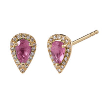 Pink Sapphire Teardrop Diamond Bezel Studs