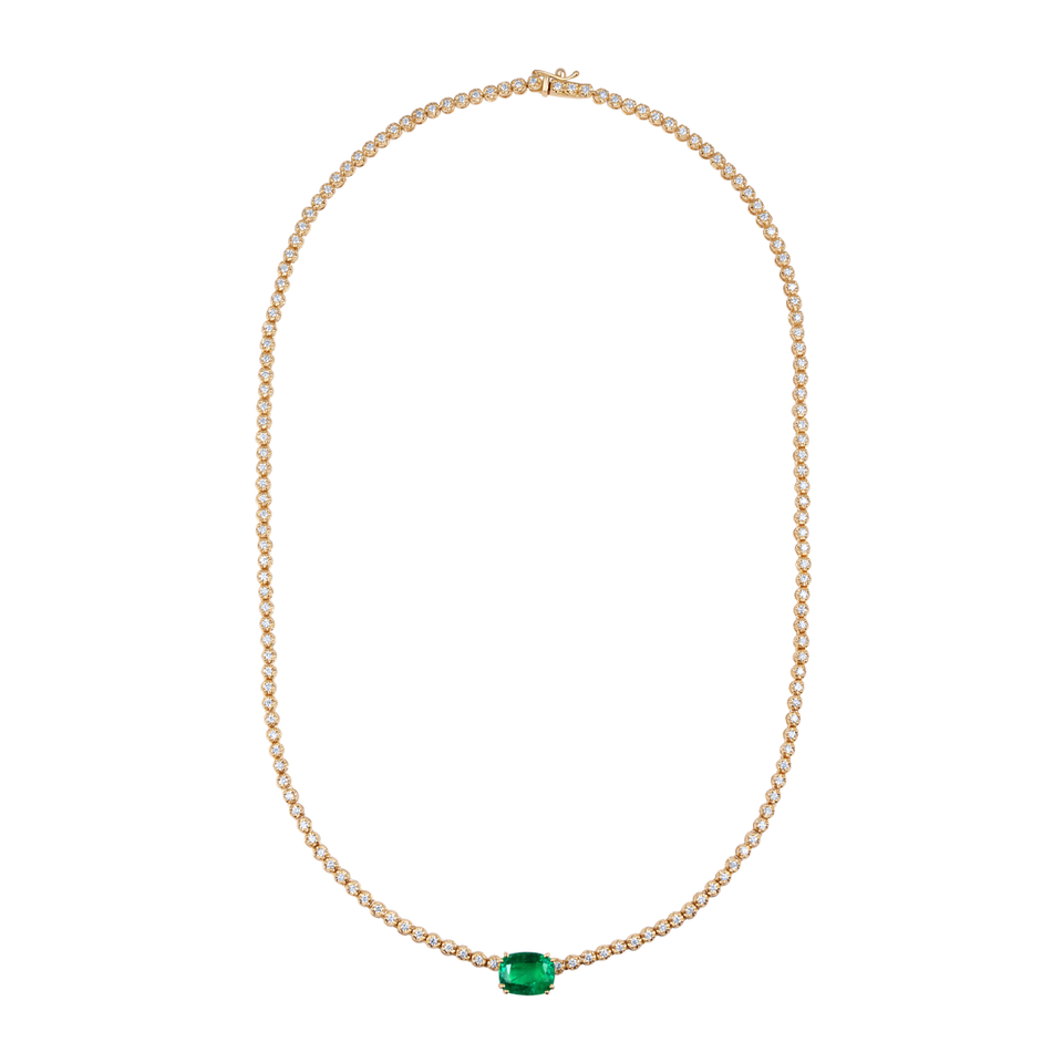 Diamond Tennis Necklace with Emerald Center