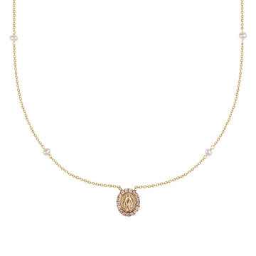 Tiny Pearl and Diamond Milagrosa Necklace