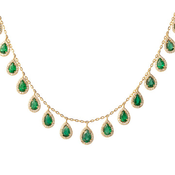 Emerald With Diamond Bezel Necklace