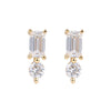 Emerald Cut & Round Diamond Stud