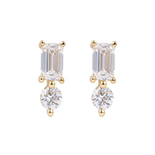 Emerald Cut & Round Diamond Stud
