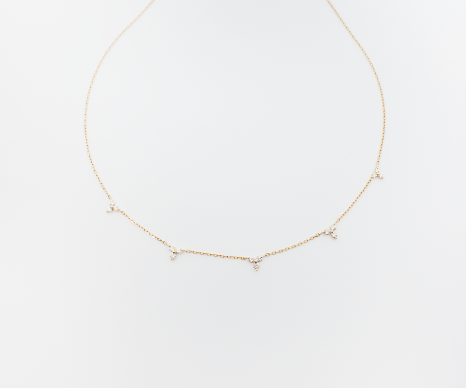 Necklace Chain With 5 Diamond Trio