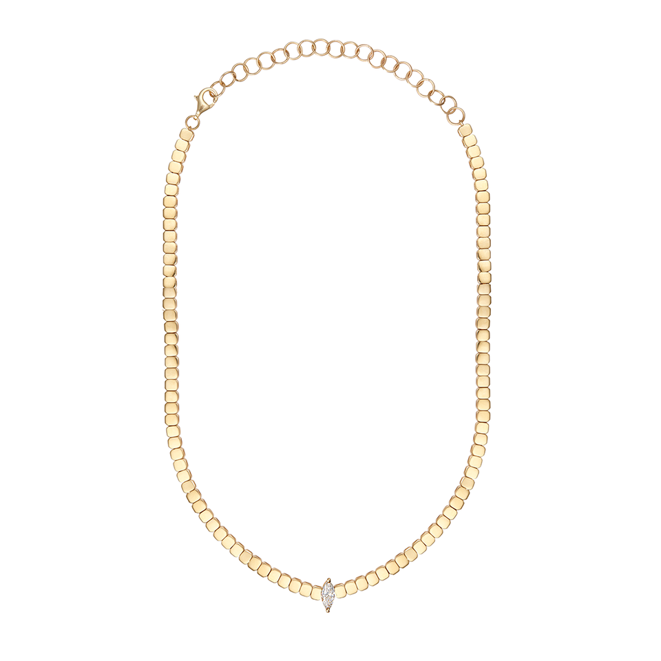 Solid Gold Square Tennis Necklace with Marquise Center