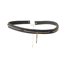 Black Leather Choker with Chain Detail and Spike Charm