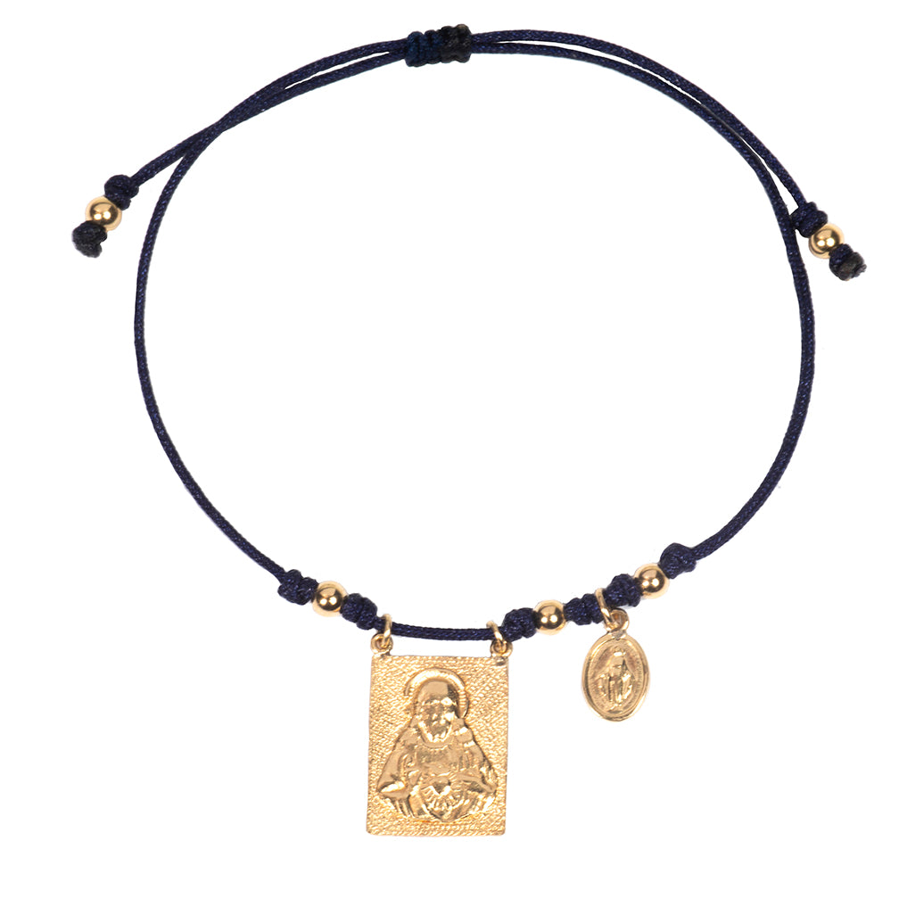 Scapular Sacred Heart and Virgin Medallion Silk String Bracelet