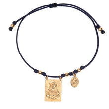 Scapular Sacred Heart and Virgin Medallion Silk String Bracelet