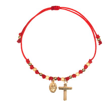 Virgin Mary and Cross Charm String Bracelet