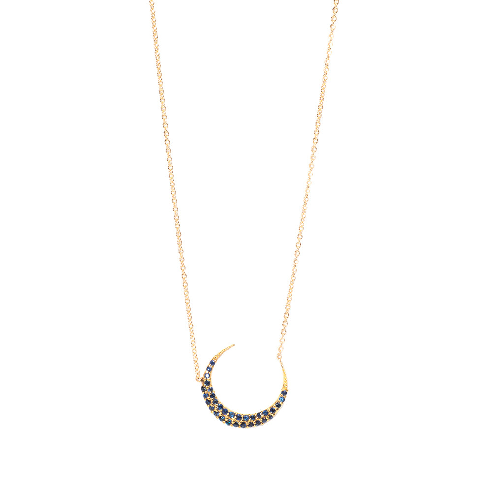 Blue Sapphire Crescent Moon Necklace