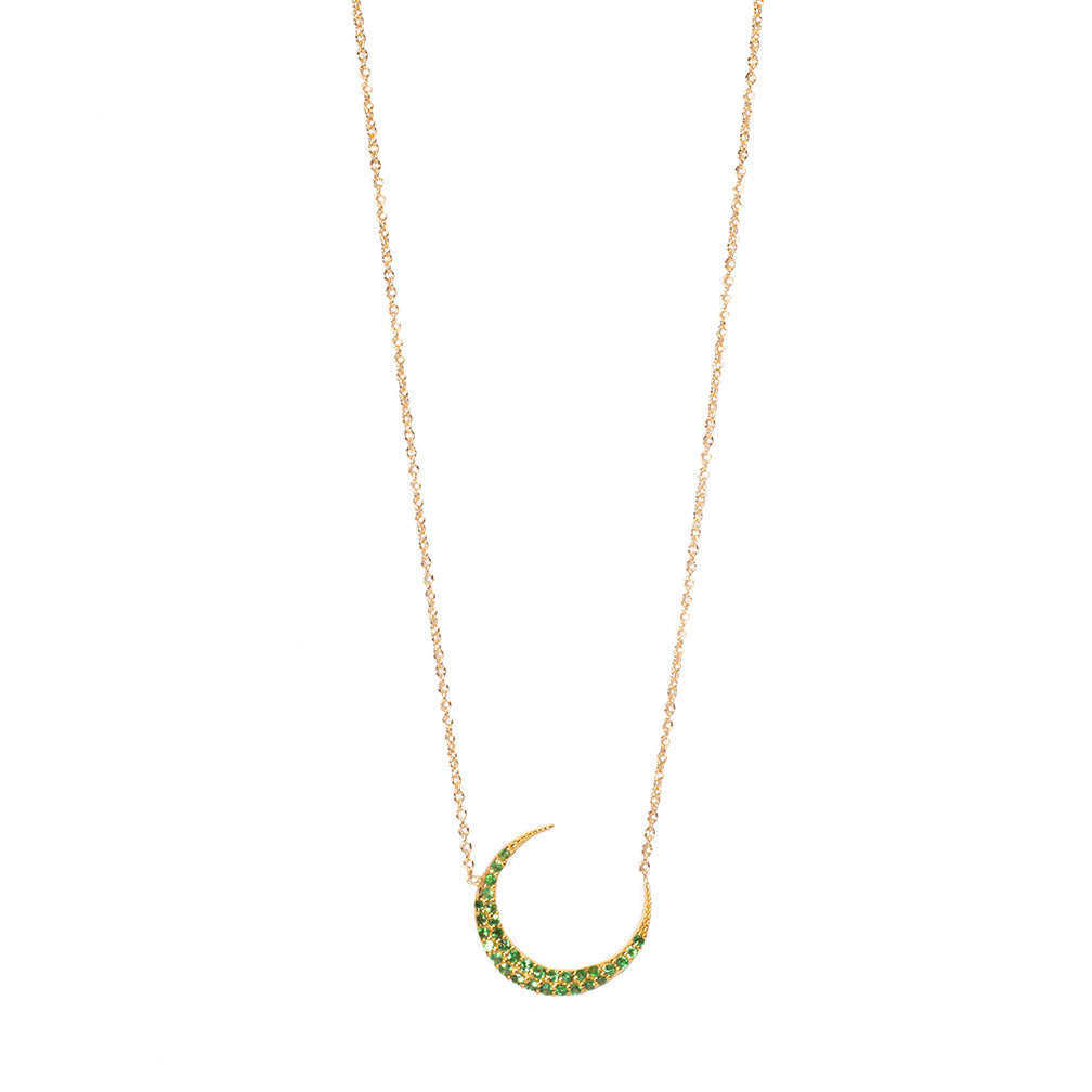 Green Tsavorite Crescent Moon Necklace
