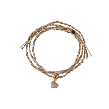 Woven String Bracelet with Diamond Encrusted Heart