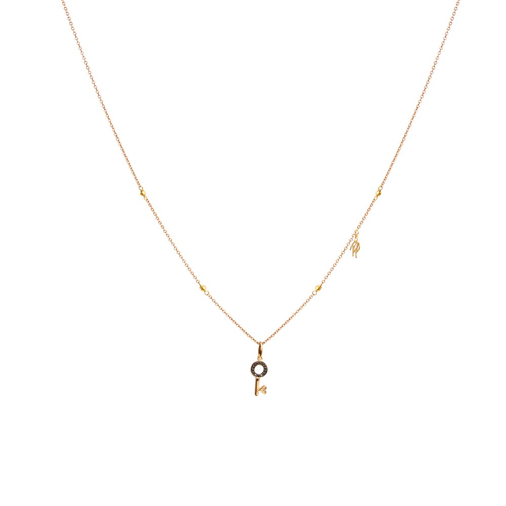 Gold Necklace with Black Diamond Key Charm