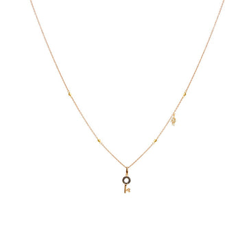 Gold Necklace with Black Diamond Key Charm