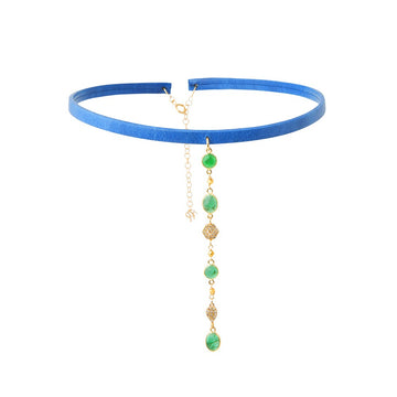 Blue Leather Choker with Emeralds