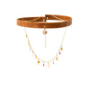 Caramel Brown Leather Choker with Cascading Sapphire Chain and Diamond Solitaire