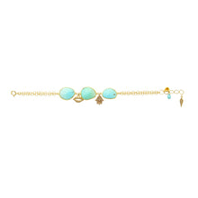 Gold and Turquoise Bracelet with Diamond Encrusted Charms