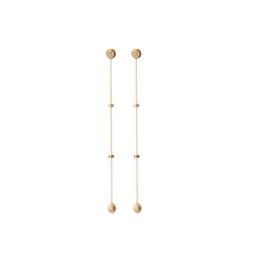 Long Gold Chain with Diamond Orbs Drop Earrings