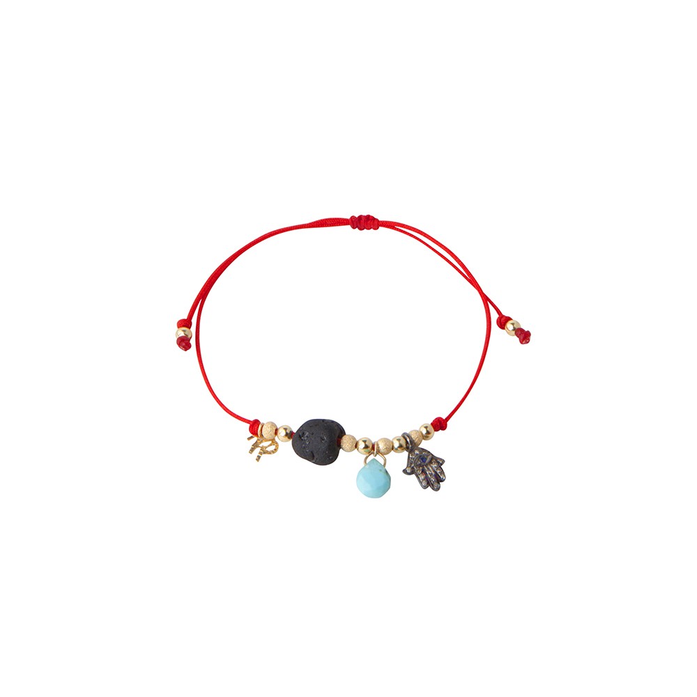 Red String Bracelet with Hamsa, Tourmaline & Turquoise