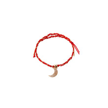 Red String and Gold Chain Woven Bracelet with Crescent Moon Charm