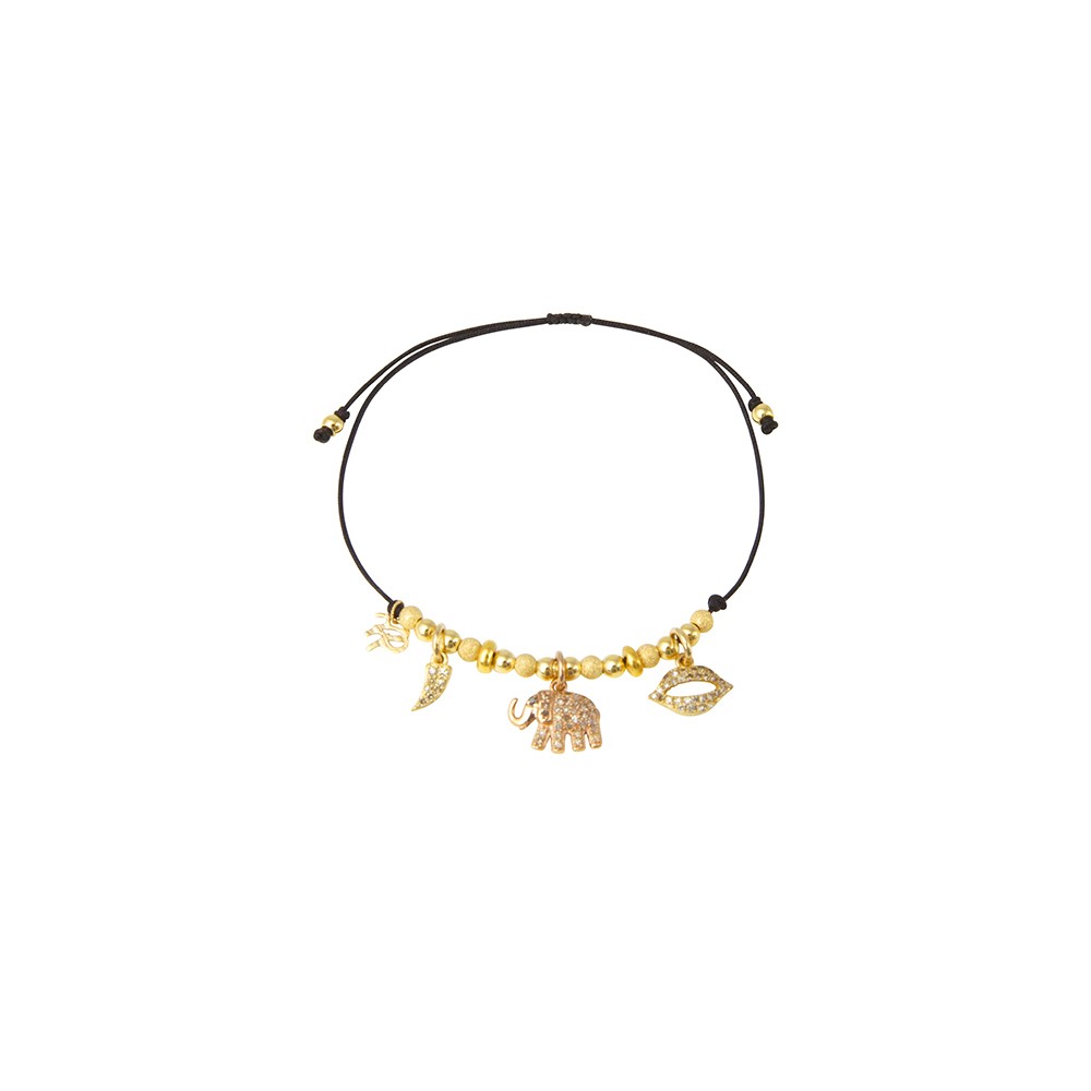 Black String Bracelet with Elephant Charm