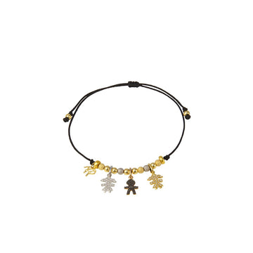 Black String Bracelet with Girl and Boy Diamond-Encrusted Charms