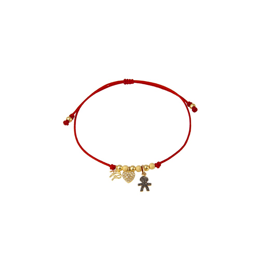 Red String Bracelet with Boy and Heart Charms