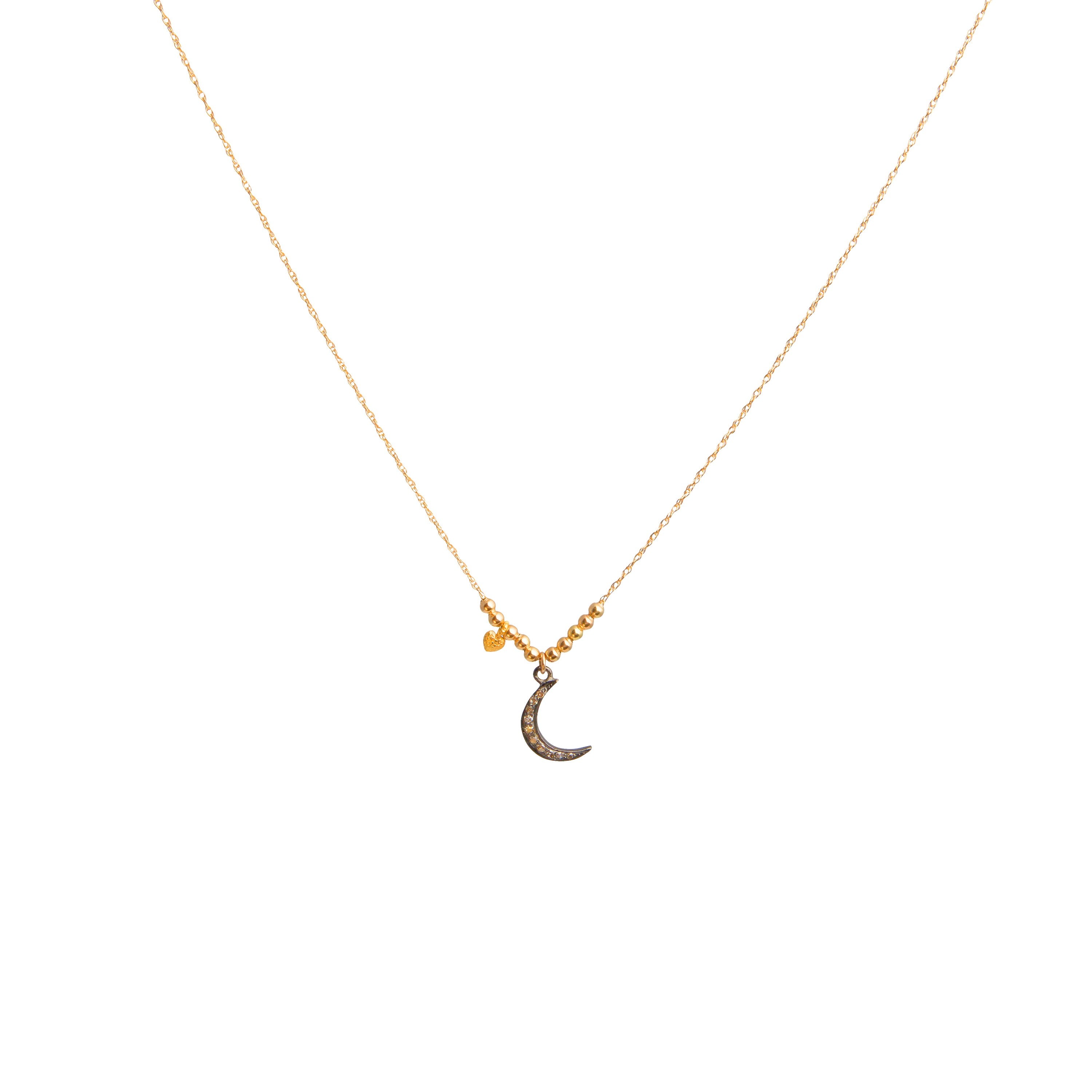 Crescent Moon and Gold Beads Necklace