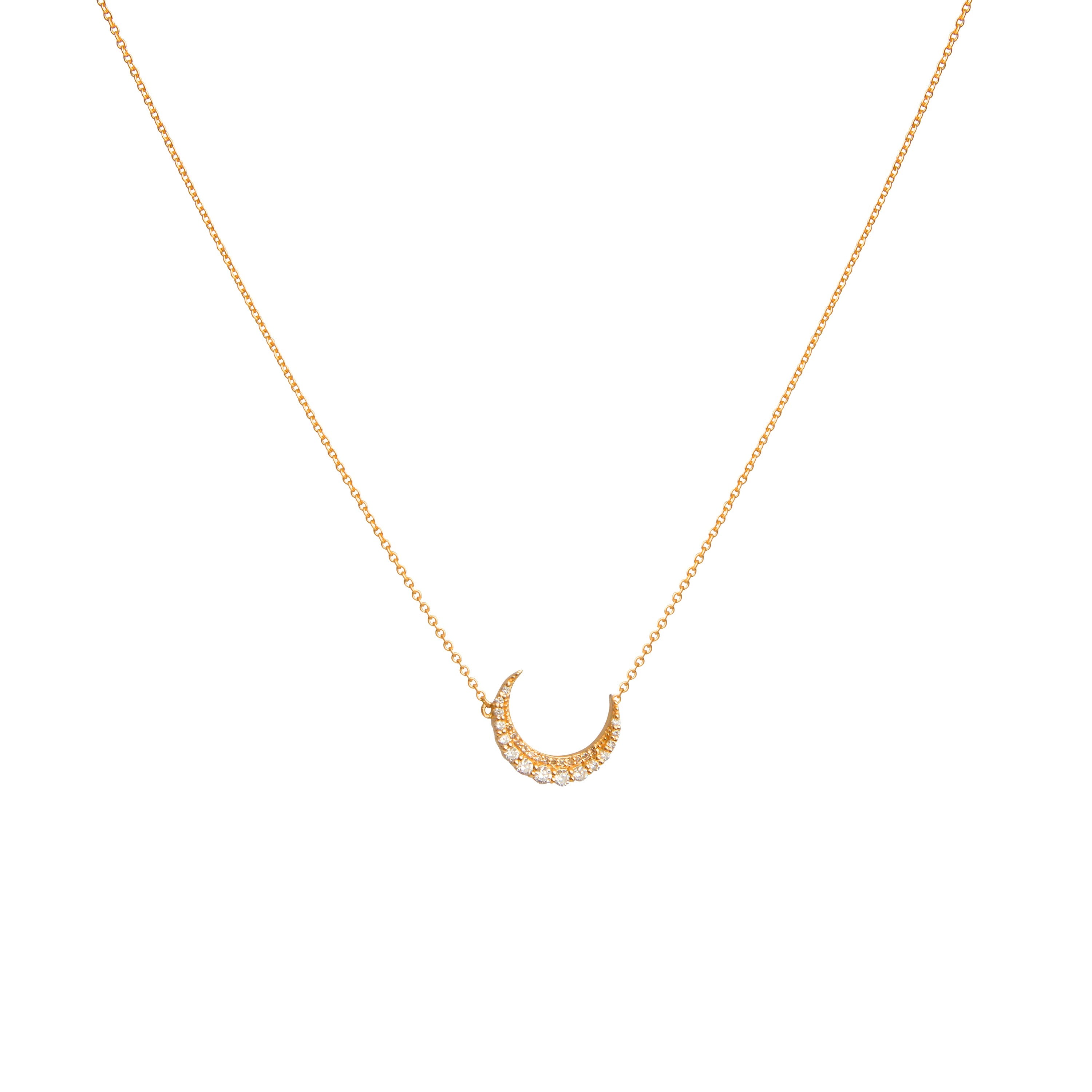 Gold Diamond Crescent Moon Necklace