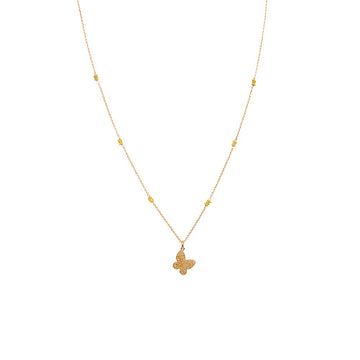 Gold Diamond Encrusted Butterfly Charm Necklace