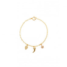 Gold Bracelet with Diamond Drop, Horn and Heart Charms