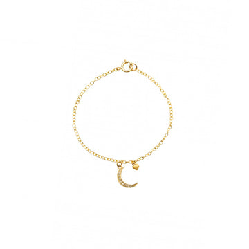 Diamond Encrusted Half Moon Charm Gold Bracelet