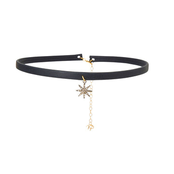 Black Leather Choker with Diamond Star Charm