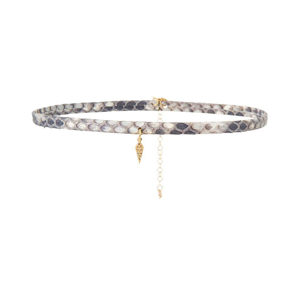 Python Leather Choker with Diamond Accents